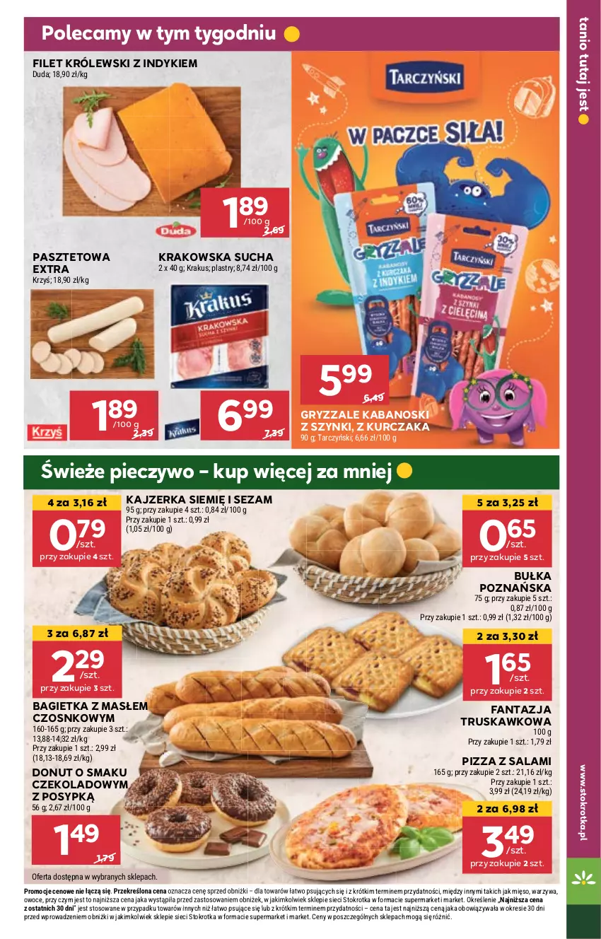 Gazetka promocyjna Stokrotka - Supermarket - ważna 12.09 do 18.09.2024 - strona 11 - produkty: Bagietka, Bułka, Donut, Duda, Fa, Fanta, Gry, Kabanos, Kajzerka, Krakus, Królewski, Kurczak, Mięso, Owoce, Pasztet, Piec, Pieczywo, Pizza, Salami, Sezam, Tarczyński, Warzywa