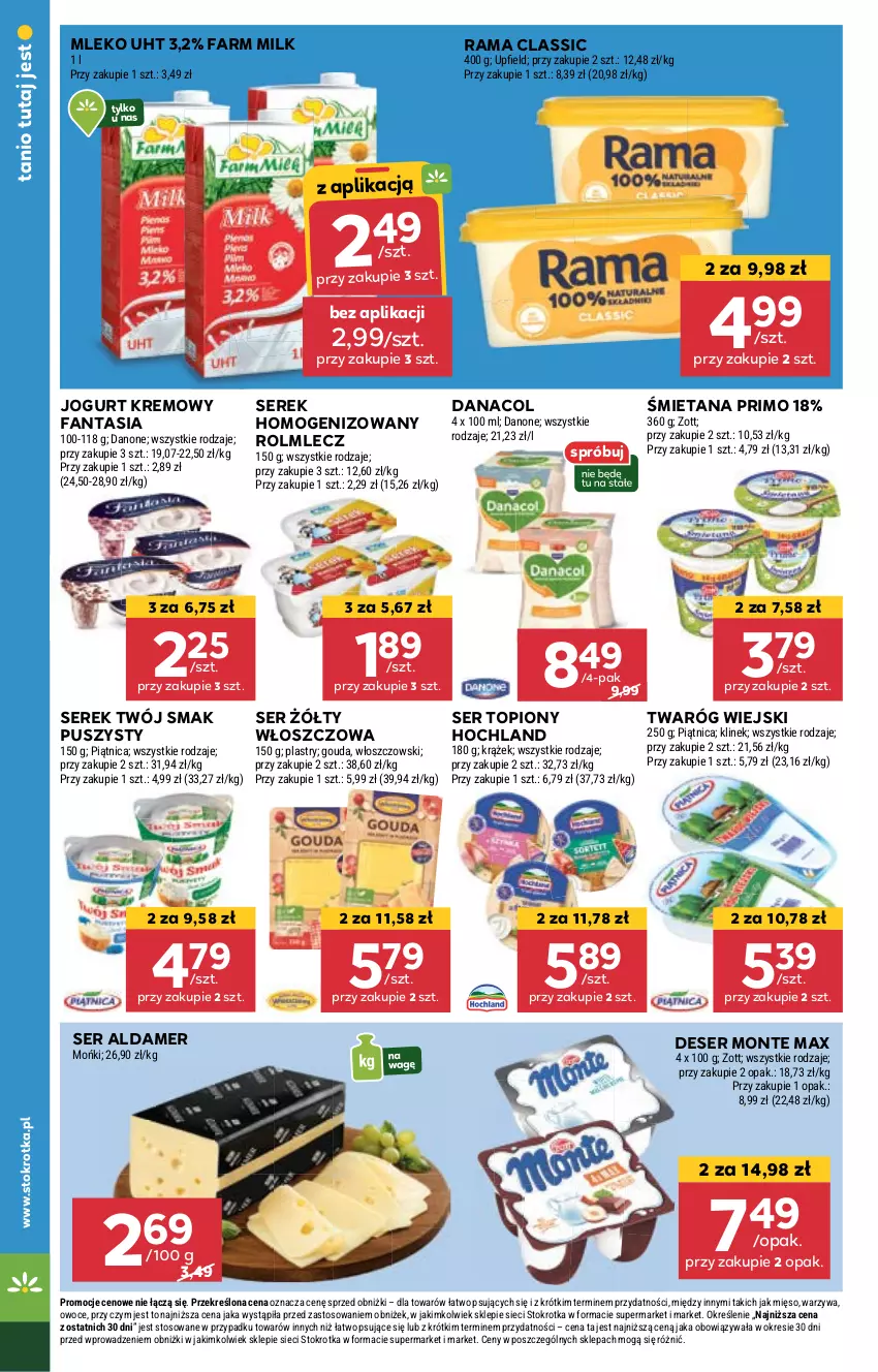 Gazetka promocyjna Stokrotka - Supermarket - ważna 12.09 do 18.09.2024 - strona 12 - produkty: Danone, Deser, Fa, Fanta, Farm Milk, Gouda, Hochland, Jogurt, Mięso, Mleko, Monte, Owoce, Piątnica, Rama, Rolmlecz, Ser, Ser topiony, Serek, Serek homogenizowany, Top, Twaróg, Twój Smak, Warzywa, Włoszczowski, Zott