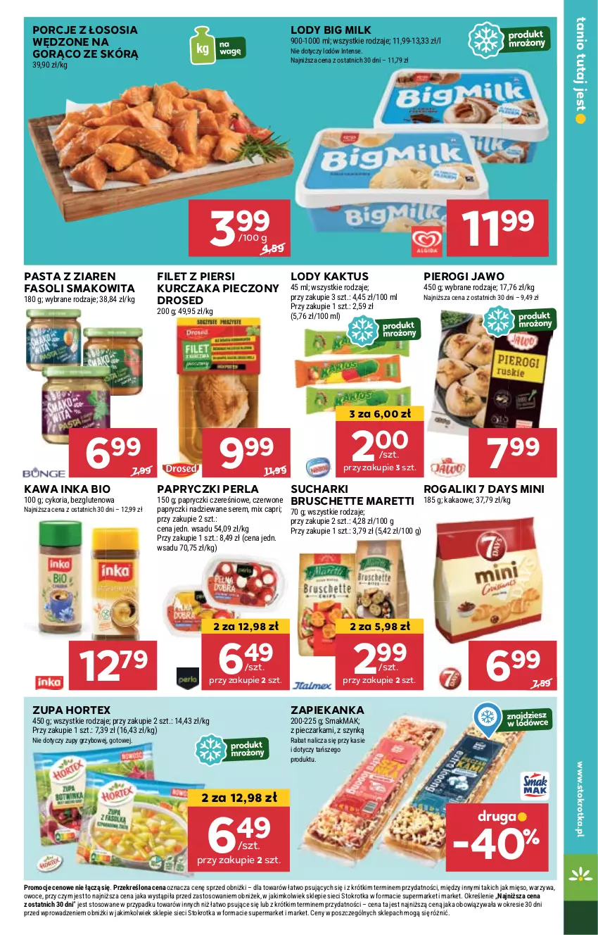 Gazetka promocyjna Stokrotka - Supermarket - ważna 12.09 do 18.09.2024 - strona 17 - produkty: 7 Days, Big Milk, Bruschette, Fa, Hortex, Inka, Kakao, Kaktus, Kawa, Kurczak, Lody, Mięso, Owoce, Papryczki nadziewane, Piec, Pieczarka, Pierogi, Por, Rogal, Ser, Smakowita, Sos, Warzywa, Zapiekanka, Zupa