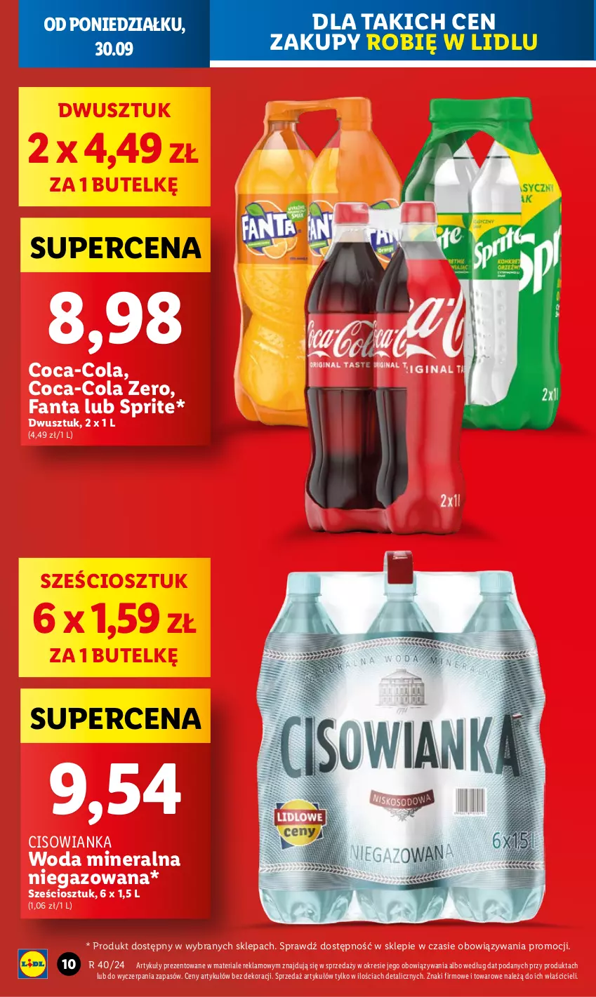 Gazetka promocyjna Lidl - GAZETKA - ważna 30.09 do 02.10.2024 - strona 12 - produkty: Cisowianka, Coca-Cola, Fa, Fanta, Sprite, Woda, Woda mineralna