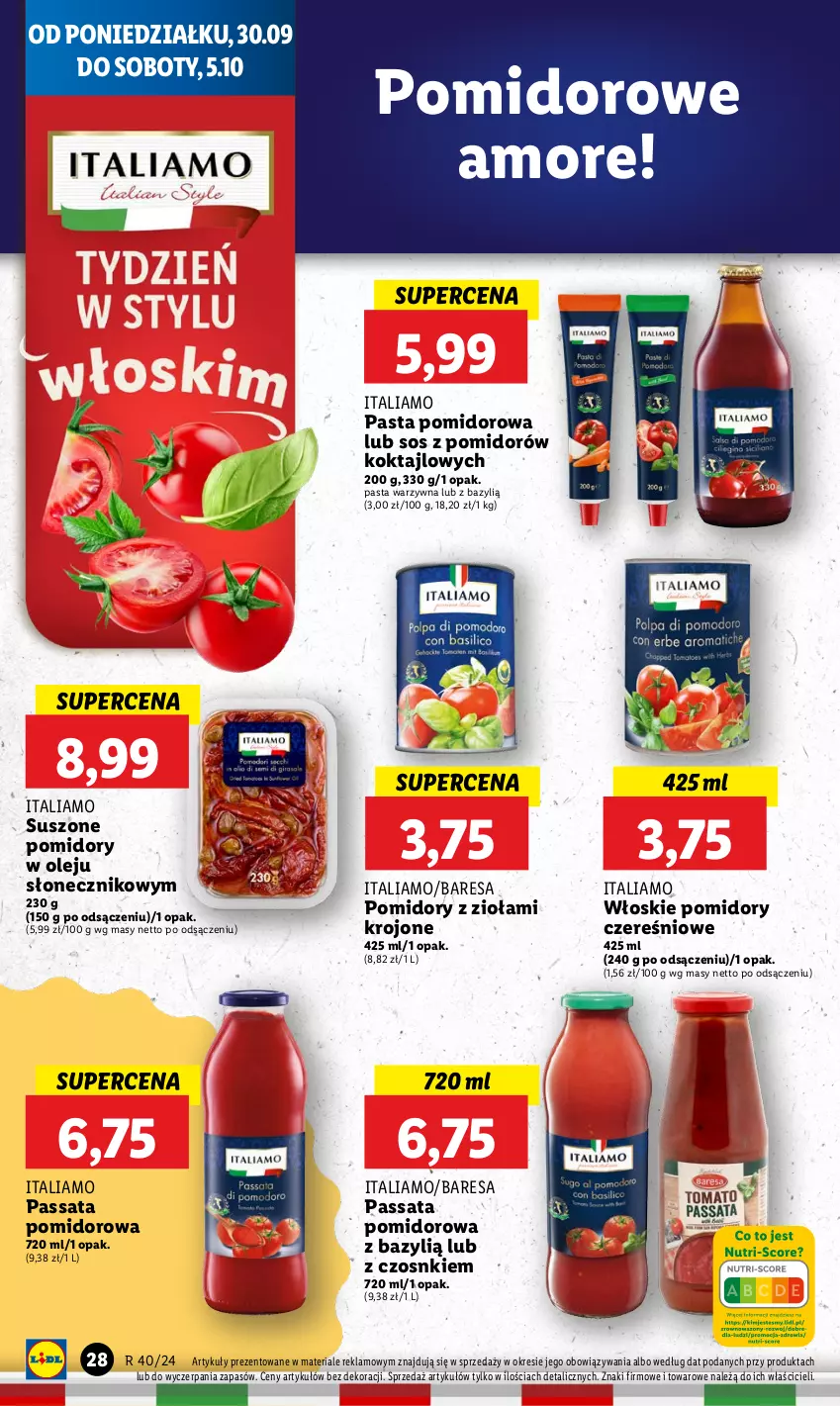 Gazetka promocyjna Lidl - GAZETKA - ważna 30.09 do 02.10.2024 - strona 32 - produkty: Bazyl, Olej, Pasta warzywna, Pomidory, Sos, Suszone pomidory