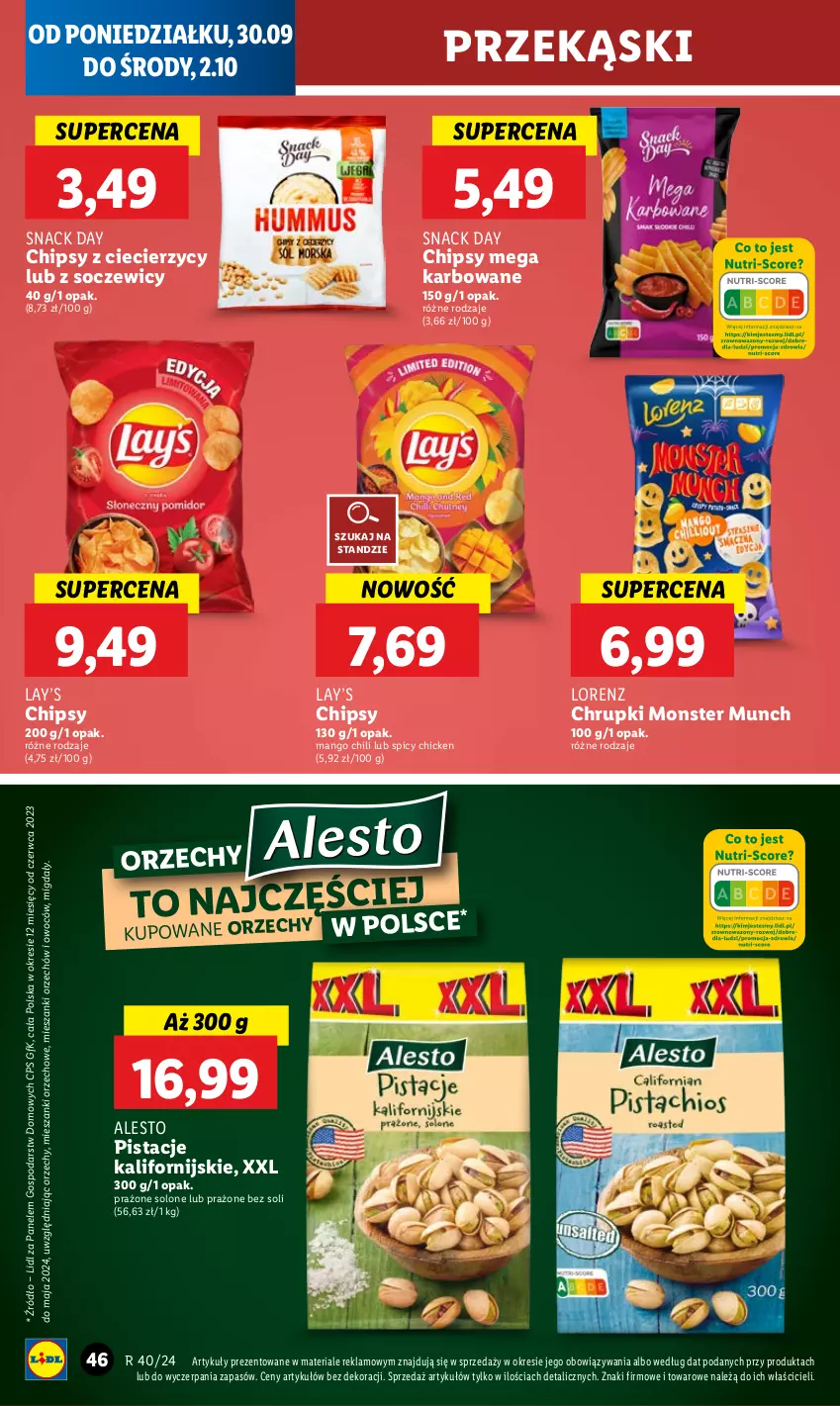 Gazetka promocyjna Lidl - GAZETKA - ważna 30.09 do 02.10.2024 - strona 52 - produkty: Chipsy, Chrupki, Lay’s, Lorenz, Mango, Migdały, Monster Munch, Pistacje