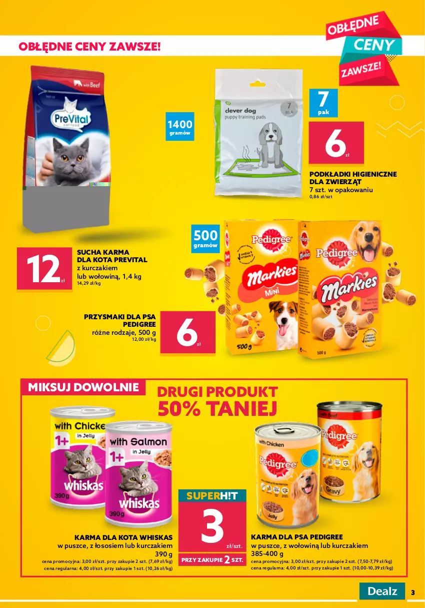 Gazetka promocyjna Dealz - Nowa Gazetka Dealz! - sprawdź ofertę - ważna 06.09 do 12.09.2021 - strona 3 - produkty: Aquafresh, Ariel, Gra, Kapsułki do prania, Kurczak, Papier, Papier toaletowy, Pasta do zębów, Pedigree, Płyn do płukania, Płyn do płukania jamy ustnej, Płyn do prania, Podkład, Przysmaki, Rolki, Schwarzkopf, Sos, Sucha karma, Szampon, Whiskas