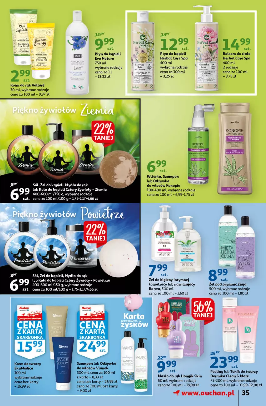 Gazetka promocyjna Auchan - przeNISKIE CENY prze smacznego Dnia Kobiet Hipermarkety - ważna 03.03 do 09.03.2022 - strona 35 - produkty: Balsam do ciała, Dermika, Fa, Joanna, Kiwi, Krem do rąk, Krem do twarzy, Kula do kąpieli, Masło, Mięta, Mydło, Odżywka, Peeling, Płyn do kąpieli, Sól, Szampon, Tonik, Tonik do twarzy, Ziaja