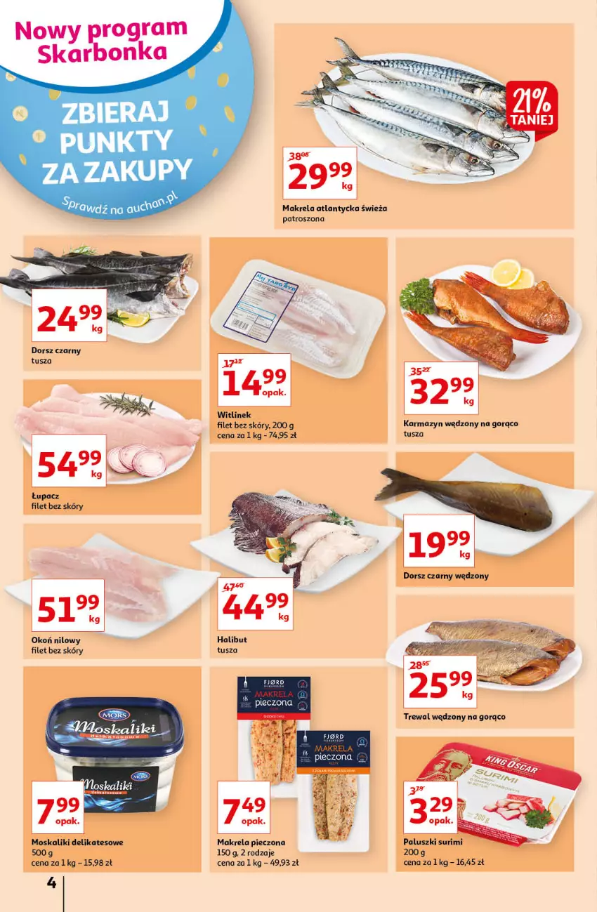 Gazetka promocyjna Auchan - przeNISKIE CENY prze smacznego Dnia Kobiet Hipermarkety - ważna 03.03 do 09.03.2022 - strona 4 - produkty: Karmazyn wędzony, Piec, Surimi, Tusz