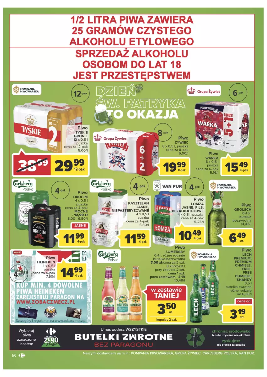 Gazetka promocyjna Carrefour - Gazetka Carrefour - ważna 15.03 do 26.03.2022 - strona 16 - produkty: Gra, Heineken, Kasztelan, Koc, Kosz, Okocim, Piwa, Piwo, Pur, Somersby, Tyskie, Warka