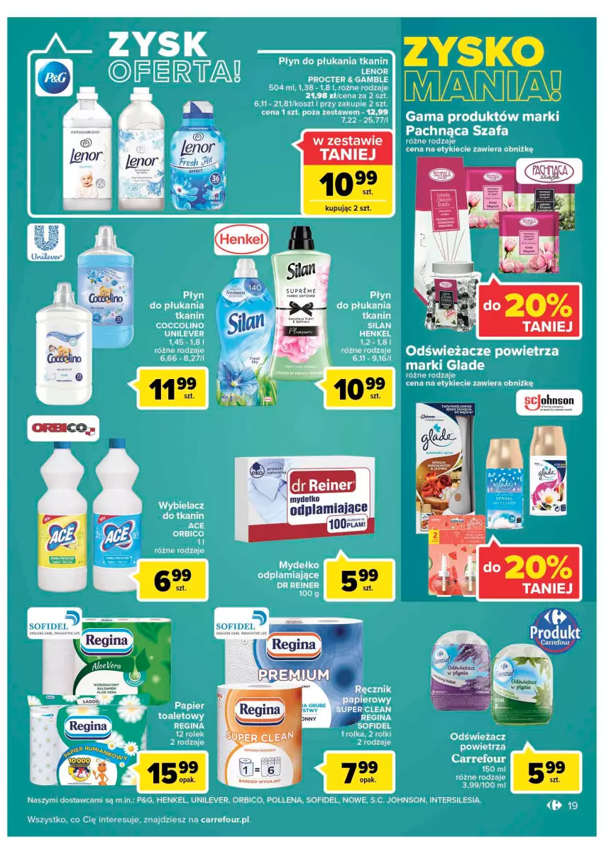 Gazetka promocyjna Carrefour - Gazetka Carrefour - ważna 15.03 do 26.03.2022 - strona 19 - produkty: BIC, Coccolino, Fa, Gin, Kosz, Lenor, LG, Odświeżacz powietrza, Płyn do płukania, Rolki, Silan, Szafa