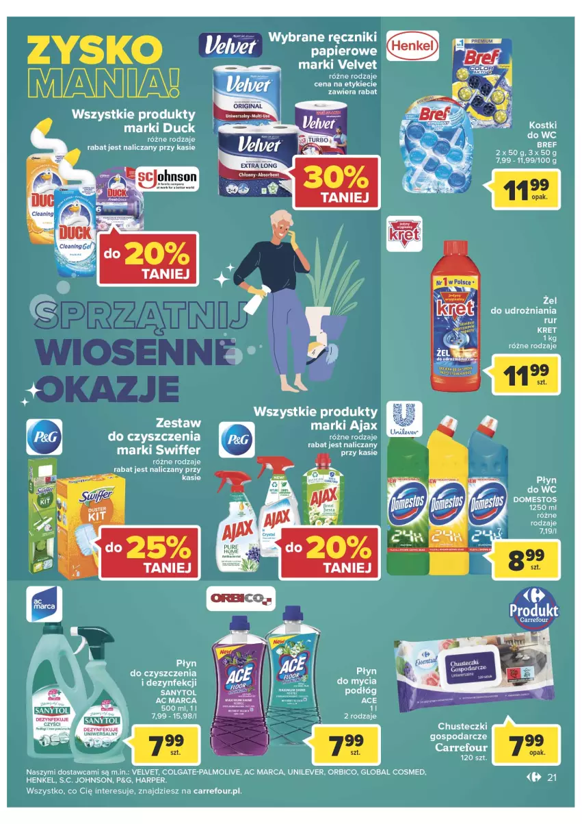 Gazetka promocyjna Carrefour - Gazetka Carrefour - ważna 15.03 do 26.03.2022 - strona 21 - produkty: Ajax, BIC, Chusteczki, Colgate, Domestos, Duck, LG, Palmolive, Płyn do wc, Ręcznik, Sanytol, Velvet