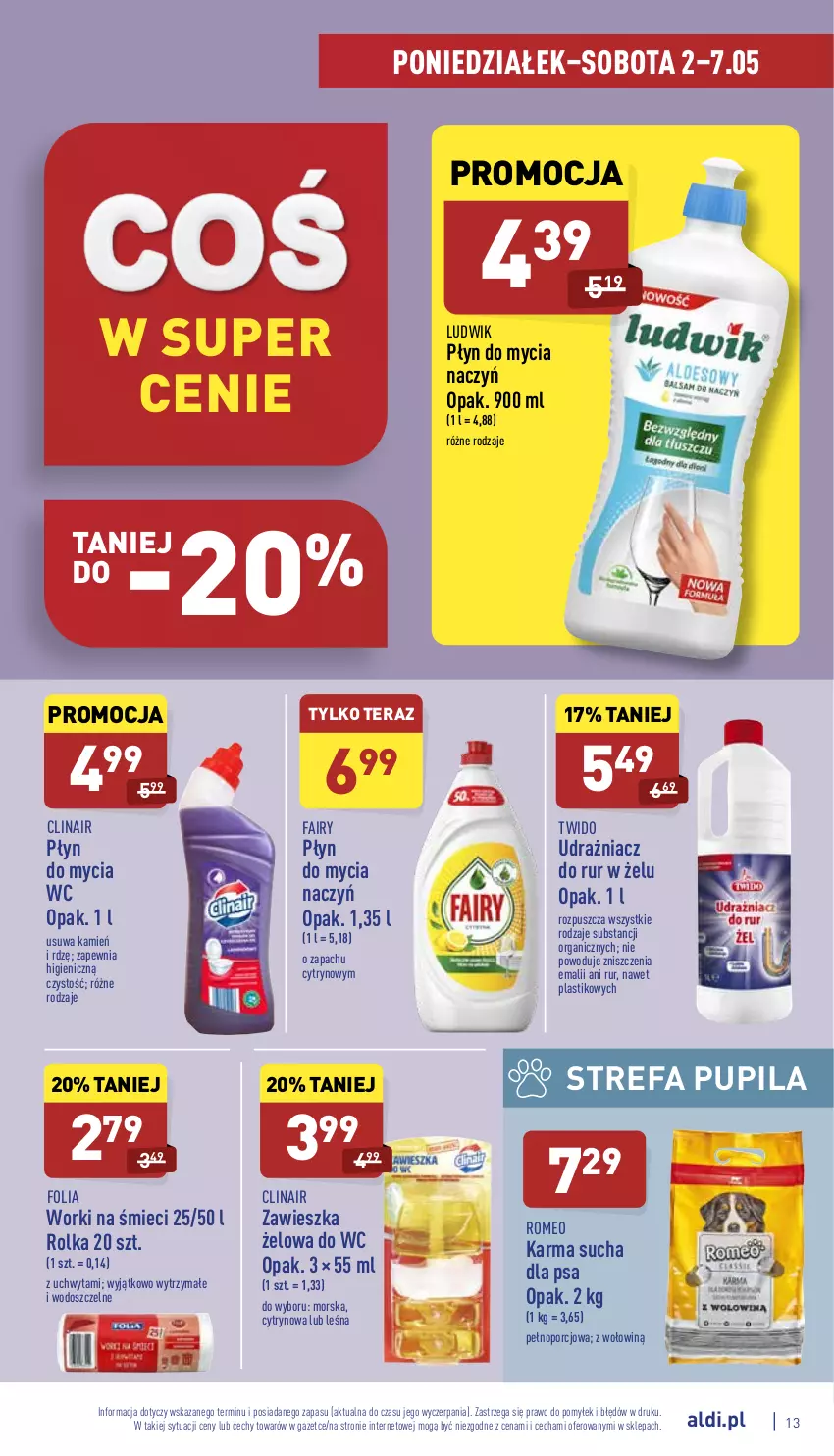 Gazetka promocyjna Aldi - Pełny katalog - ważna 02.05 do 07.05.2022 - strona 13 - produkty: Clin, Do mycia naczyń, Fa, Fairy, Ludwik, Płyn do mycia, Płyn do mycia naczyń, Por, Tera, Worki na śmiec, Worki na śmieci