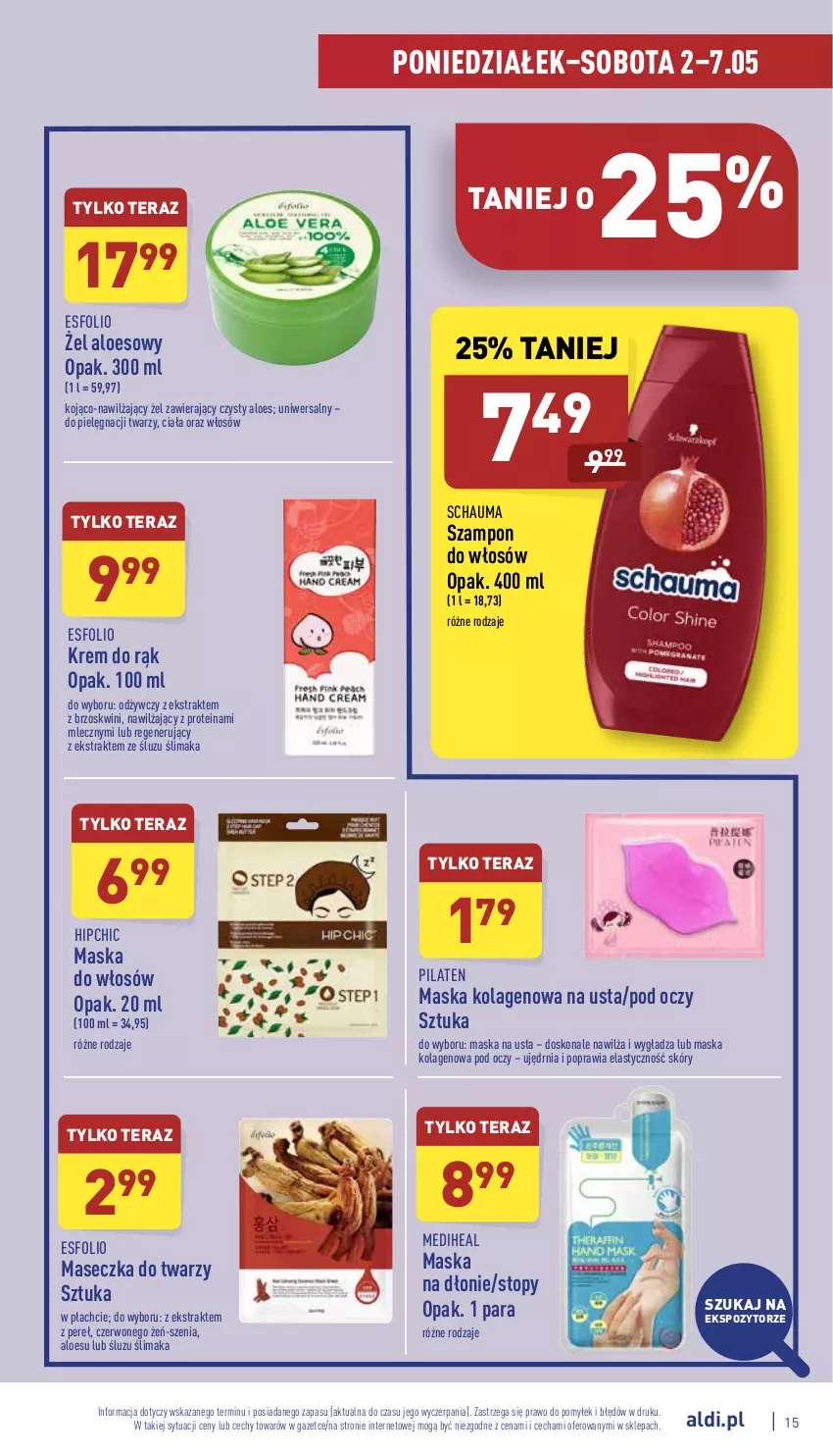 Gazetka promocyjna Aldi - Pełny katalog - ważna 02.05 do 07.05.2022 - strona 15 - produkty: Kolagen, Krem do rąk, Maska, Maska do włosów, Schauma, Szampon, Tera, Top