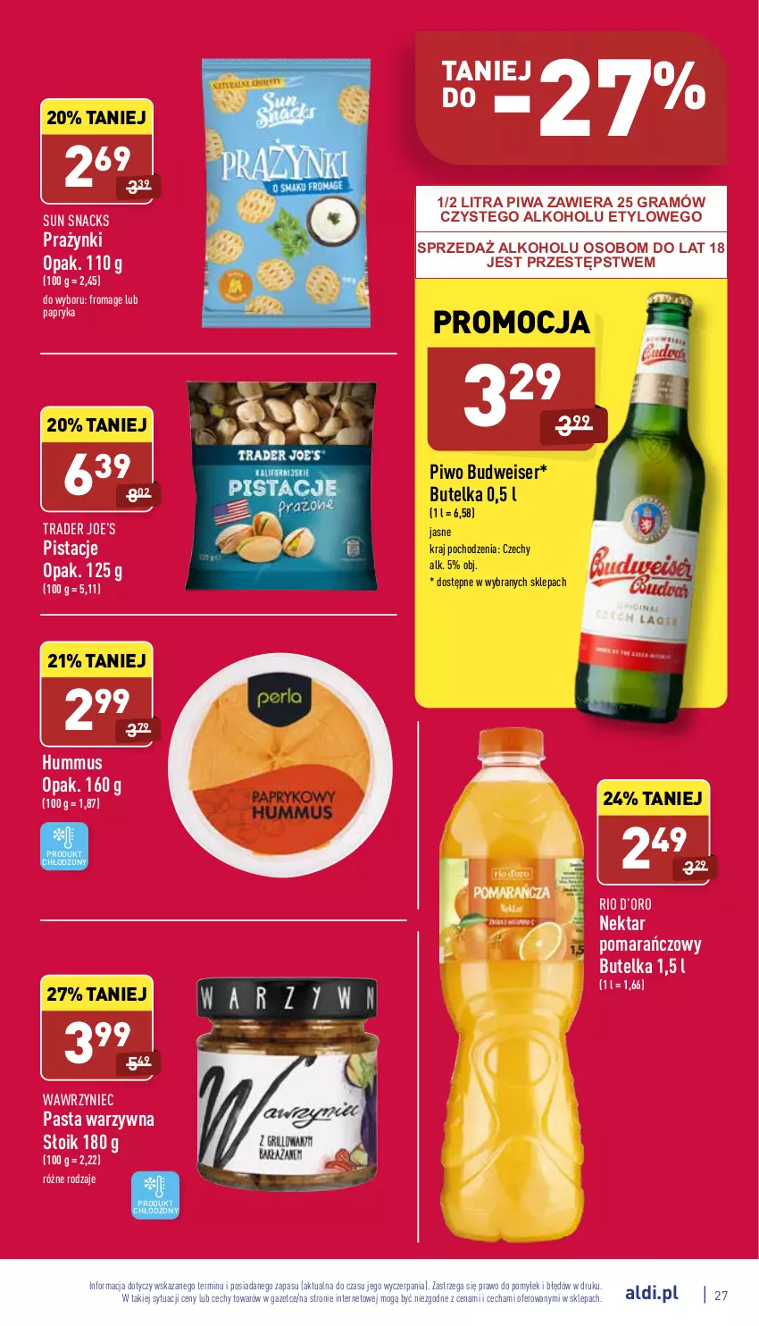 Gazetka promocyjna Aldi - Pełny katalog - ważna 02.05 do 07.05.2022 - strona 27 - produkty: Gra, Hummus, Mus, Nektar, Papryka, Pasta warzywna, Pistacje, Piwa, Piwo, Ser