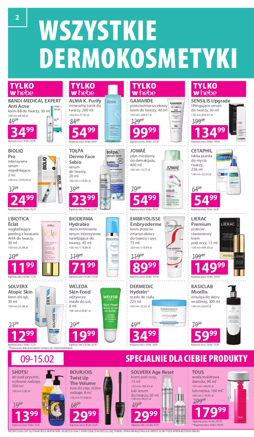 Gazetka promocyjna Hebe - Gazetka - ważna 09.02 do 22.02.2023 - strona 2 - produkty: Bandi, Basiclab, Bioderma, Bourjois, Cetaphil, Dermedic, Embryolisse, Emulsja, Fa, Gra, Krem bb, Krem do rąk, Krem do twarzy, Krem pod oczy, Krem przeciwzmarszczkowy, Lierac, Makijaż, Mars, Masło, Masło do ciała, Peeling, Pianka do mycia twarzy, Płyn micelarny, Pur, Rum, Ser, Serum, Serum do twarzy, Tołpa, Tonik, Tonik do twarzy, Top, Tusz, Wasa, Weleda, Woda, Woda toaletowa