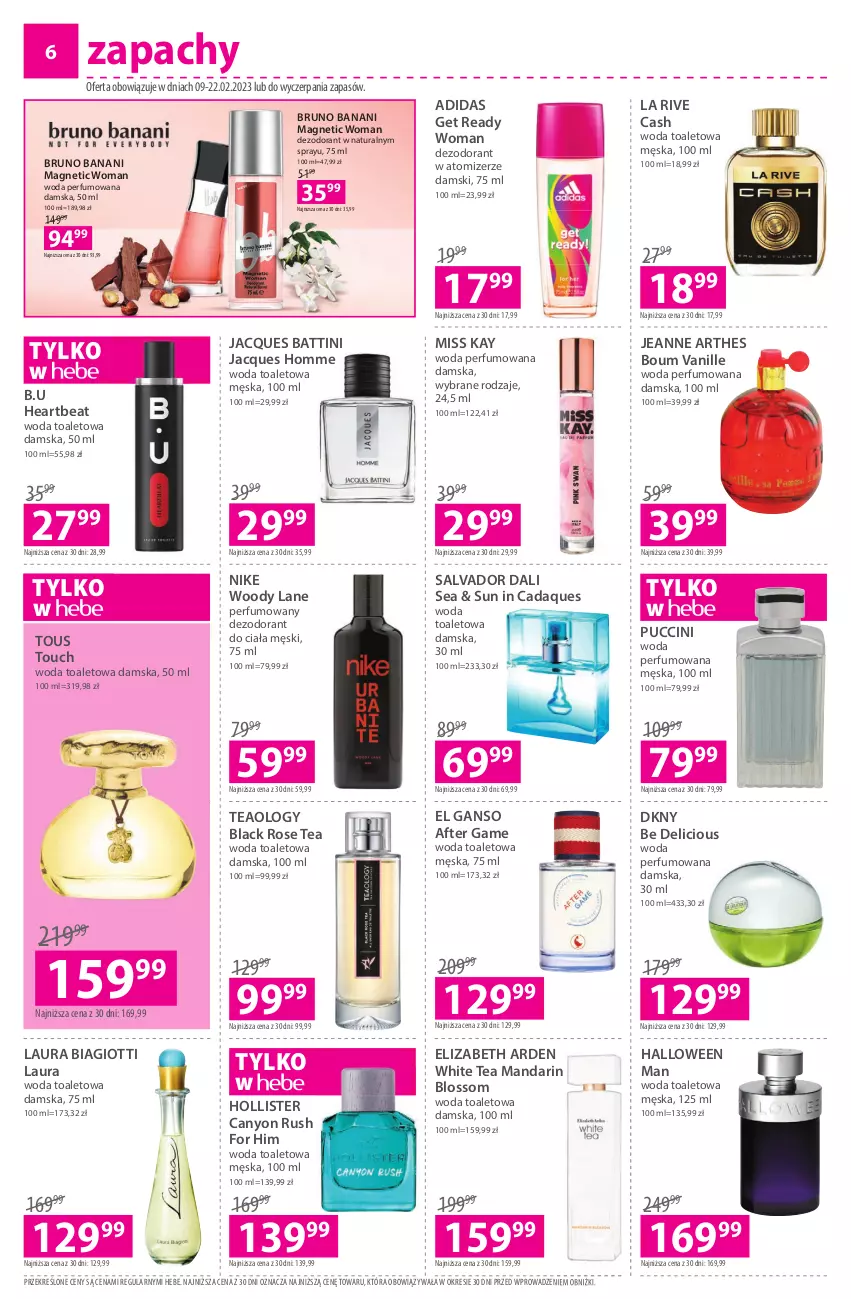 Gazetka promocyjna Hebe - Gazetka - ważna 09.02 do 22.02.2023 - strona 6 - produkty: Adidas, Bruno Banani, Dezodorant, DKNY, Elizabeth Arden, La Rive, Lack, Laur, Nike, Perfum, Woda, Woda perfumowana, Woda toaletowa