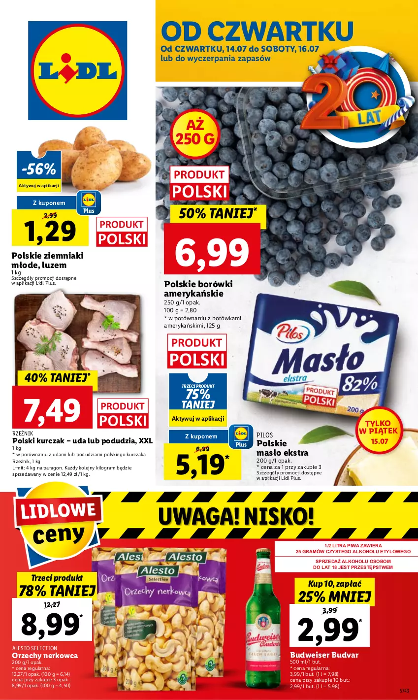 Gazetka promocyjna Lidl - GAZETKA - ważna 14.07 do 16.07.2022 - strona 1 - produkty: Borówka, Gra, Kurczak, Masło, Olej, Pilos, Piwa, Por, Ser, Waga, Ziemniaki