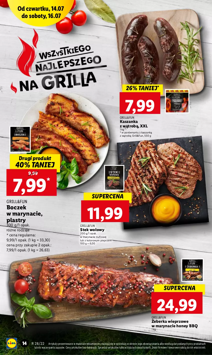 Gazetka promocyjna Lidl - GAZETKA - ważna 14.07 do 16.07.2022 - strona 14 - produkty: Boczek, Grill, Kasza, Kaszanka, Pieprz, Por, Stek, Stek wołowy