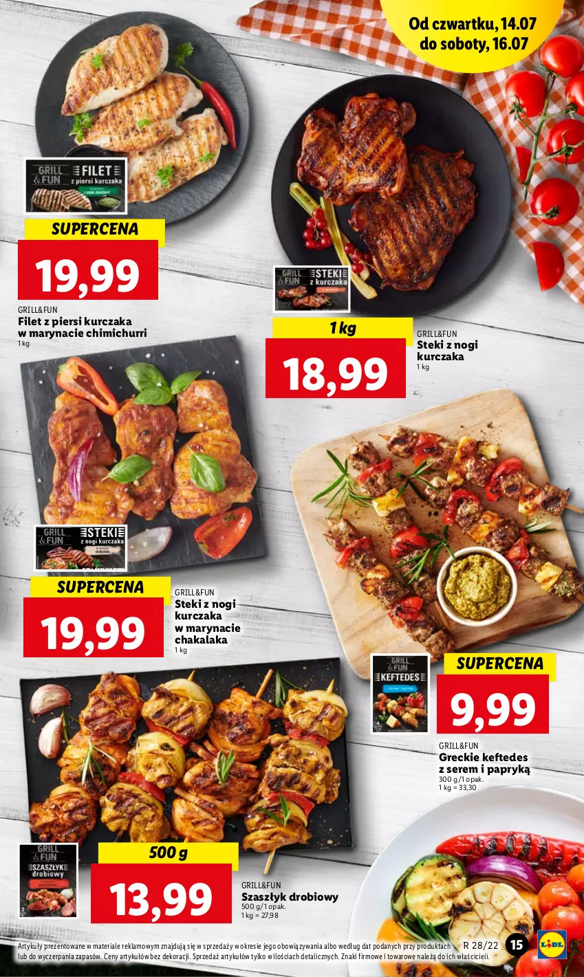 Gazetka promocyjna Lidl - GAZETKA - ważna 14.07 do 16.07.2022 - strona 15 - produkty: Filet z piersi kurczaka, Grill, Kurczak, Ser, Stek