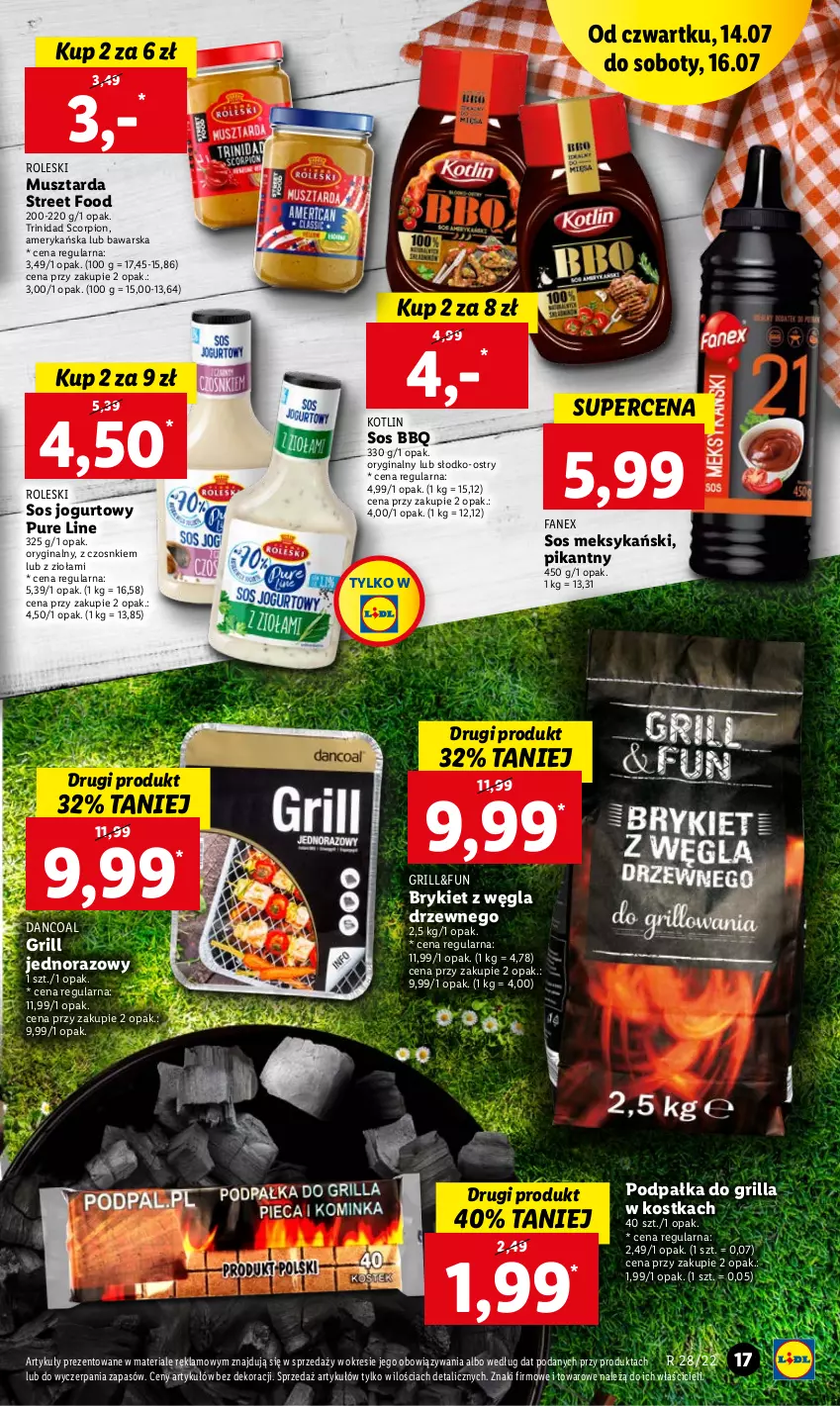 Gazetka promocyjna Lidl - GAZETKA - ważna 14.07 do 16.07.2022 - strona 17 - produkty: Fa, Gin, Grill, Jogurt, Kotlin, Mus, Musztarda, Pur, Sos