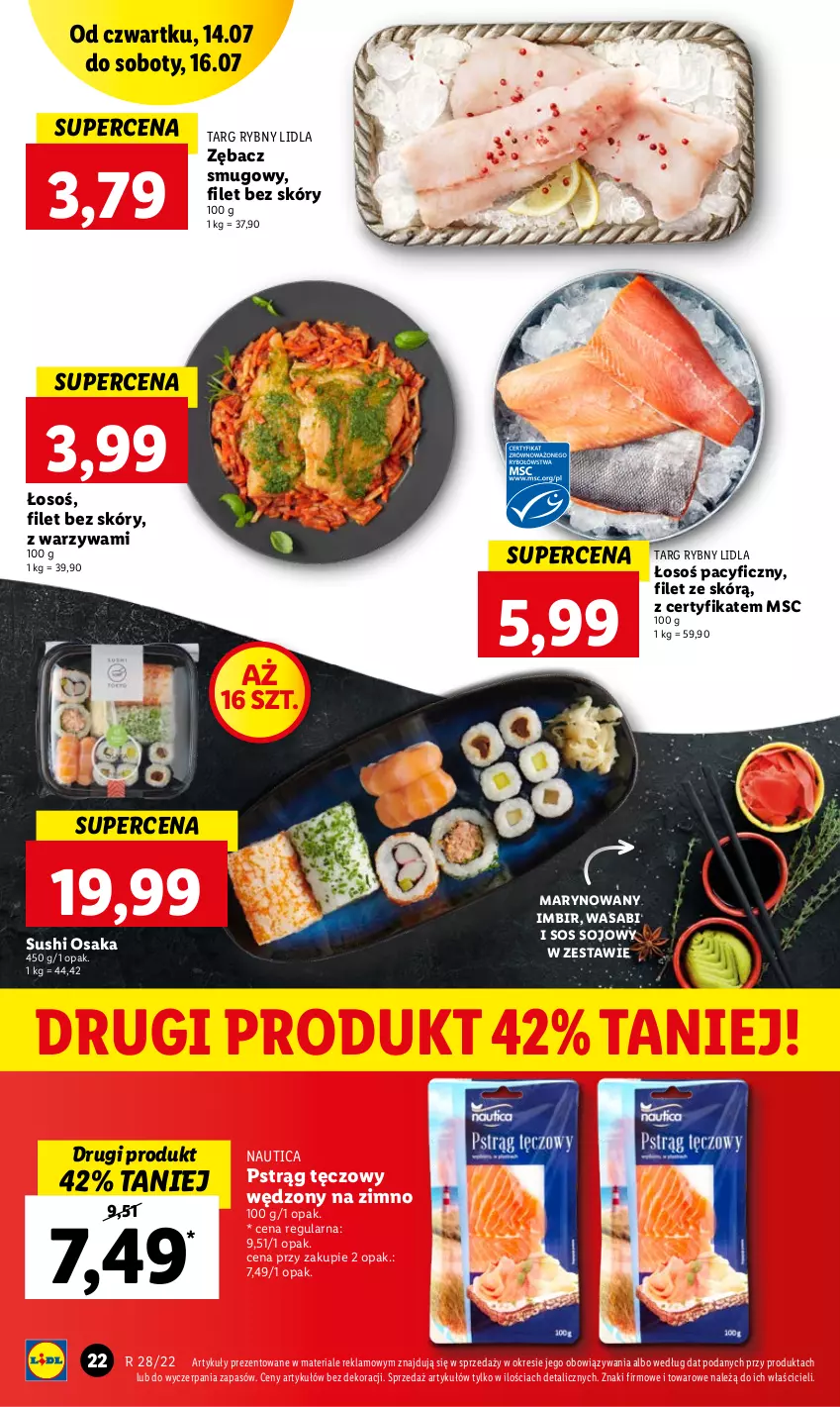 Gazetka promocyjna Lidl - GAZETKA - ważna 14.07 do 16.07.2022 - strona 22 - produkty: Imbir, Pstrąg, Pstrąg tęczowy, Sos, Sos sojowy, Sushi, Warzywa, Wasa