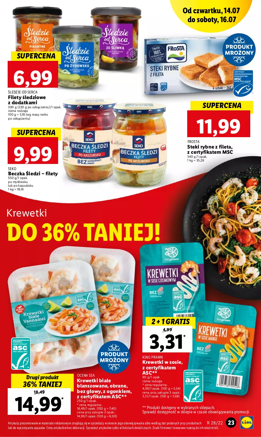 Gazetka promocyjna Lidl - GAZETKA - ważna 14.07 do 16.07.2022 - strona 23 - produkty: Frosta, Gra, Krewetki, SEKO, Ser, Sos, Stek