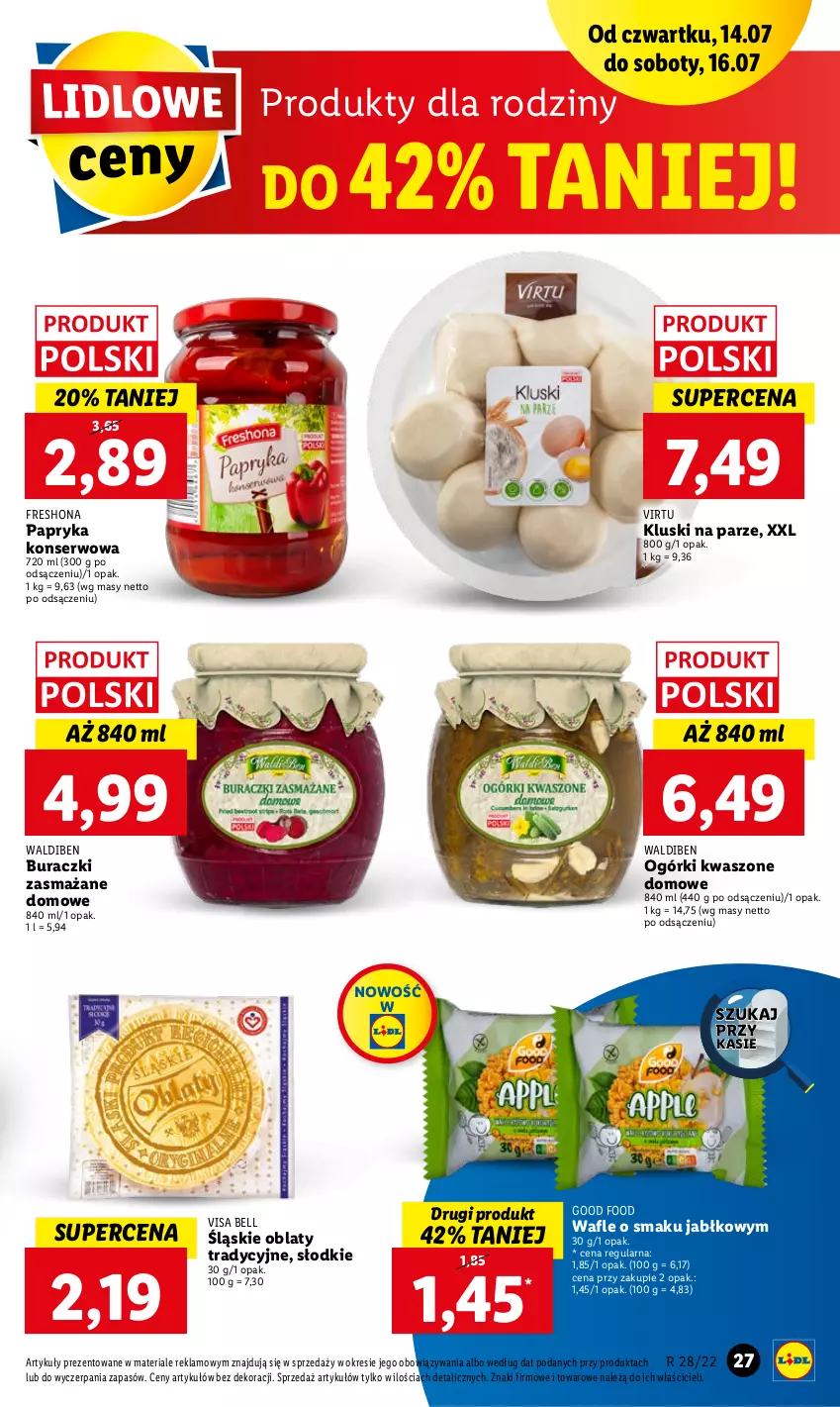 Gazetka promocyjna Lidl - GAZETKA - ważna 14.07 do 16.07.2022 - strona 27 - produkty: Bell, Buraczki, Kluski na parze, Papryka, Ser, Virtu, Wafle