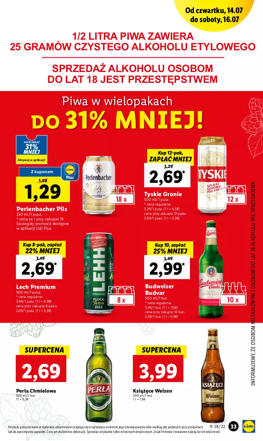 Gazetka promocyjna Lidl - GAZETKA - ważna 14.07 do 16.07.2022 - strona 33 - produkty: Gra, Książęce, Lech Premium, NBA, Perła, Piwa, Ser, Tyskie