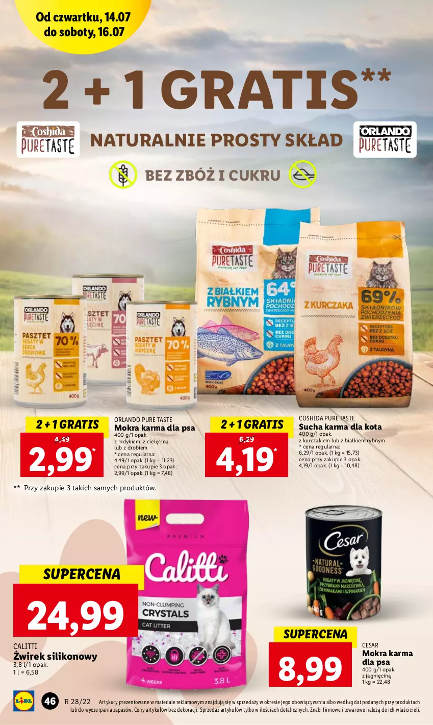 Gazetka promocyjna Lidl - GAZETKA - ważna 14.07 do 16.07.2022 - strona 46 - produkty: Gra, Kurczak, Mokra karma, Pur, Sucha karma