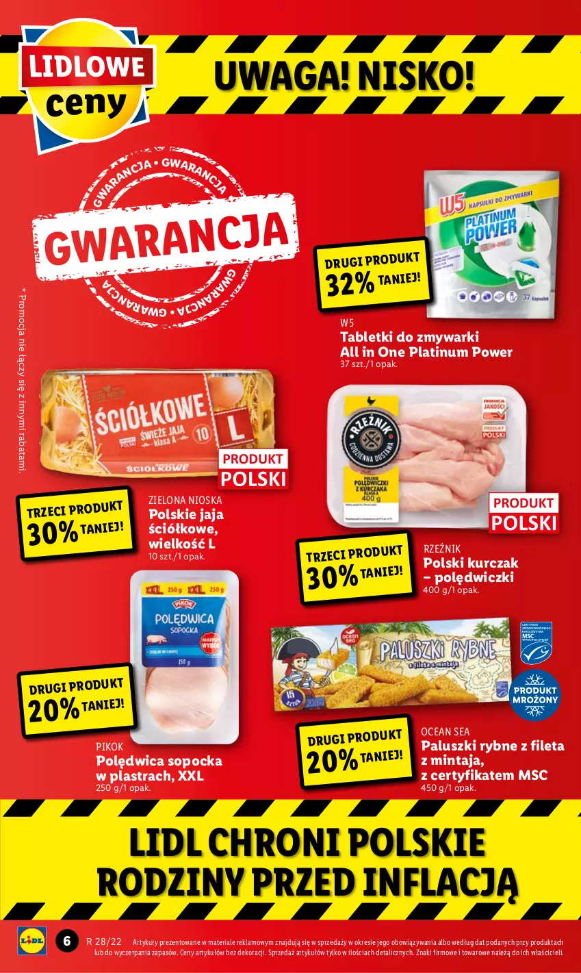 Gazetka promocyjna Lidl - GAZETKA - ważna 14.07 do 16.07.2022 - strona 6 - produkty: Jaja, Kurczak, Mintaj, Paluszki rybne, PIKOK, Polędwica, Tablet, Tabletki do zmywarki, Waga, Zmywarki