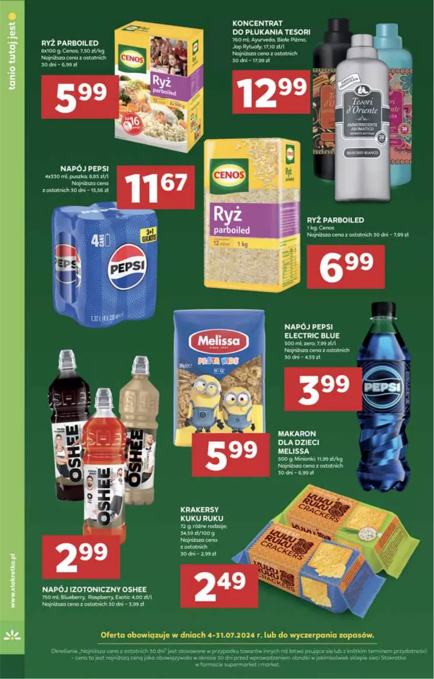 Gazetka promocyjna Stokrotka - Supermarket - ważna 11.07 do 17.07.2024 - strona 10 - produkty: Cenos, Dzieci, Krakersy, Napój, Napój izotoniczny, Oshee, Pepsi, Ryż, Ryż parboiled