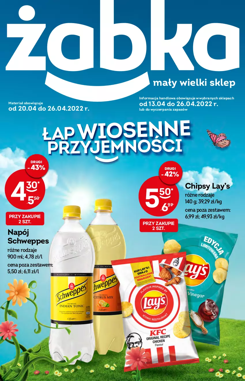 Gazetka promocyjna Żabka - ważna 20.04 do 26.04.2022 - strona 1 - produkty: Chipsy, Lay’s, Napój, Schweppes