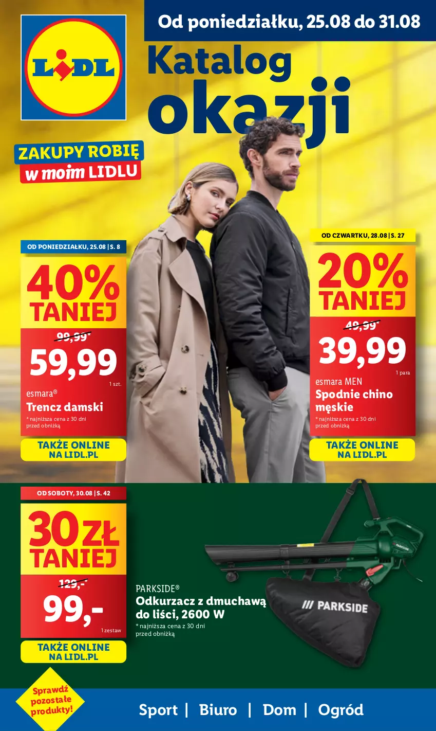 Gazetka promocyjna Lidl - GAZETKA - ważna 25.08 do 30.08.2025 - strona 1 - produkty: Biuro, Odkurzacz, Ogród, Parkside, Por, Spodnie, Sport, Trencz