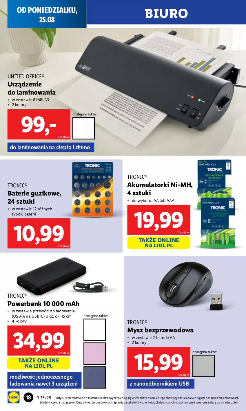 Gazetka promocyjna Lidl - GAZETKA - ważna 25.08 do 30.08.2025 - strona 18 - produkty: Akumulator, Biuro, Mysz, Mysz bezprzewodowa, Powerbank, Przewód