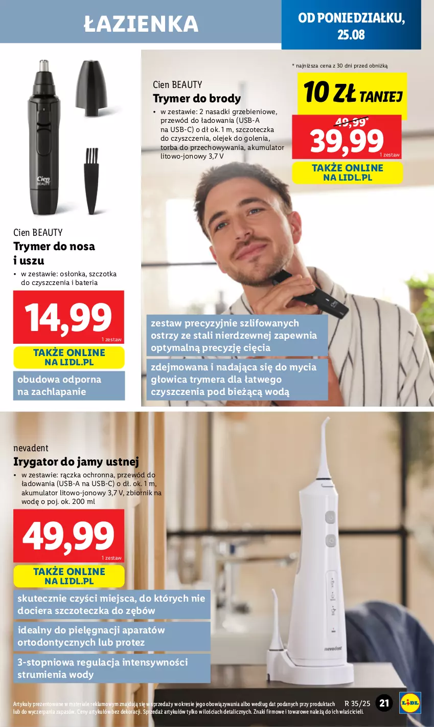 Gazetka promocyjna Lidl - GAZETKA - ważna 25.08 do 30.08.2025 - strona 21 - produkty: Akumulator, Bateria, Irygator, Olej, Osłonka, Por, Przewód, Rum, Szczoteczka, Szczoteczka do zębów, Szczotka, Top, Torba