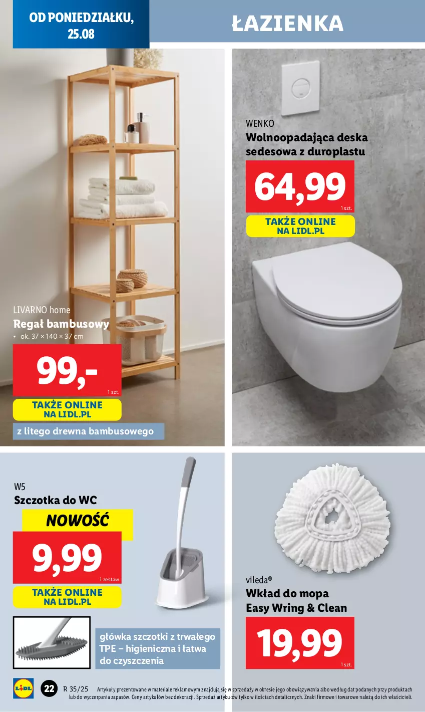 Gazetka promocyjna Lidl - GAZETKA - ważna 25.08 do 30.08.2025 - strona 22 - produkty: Deska sedesowa, Ivar, Mop, Regał, Szczotka, Szczotka do WC, Vileda, Wkład do mopa