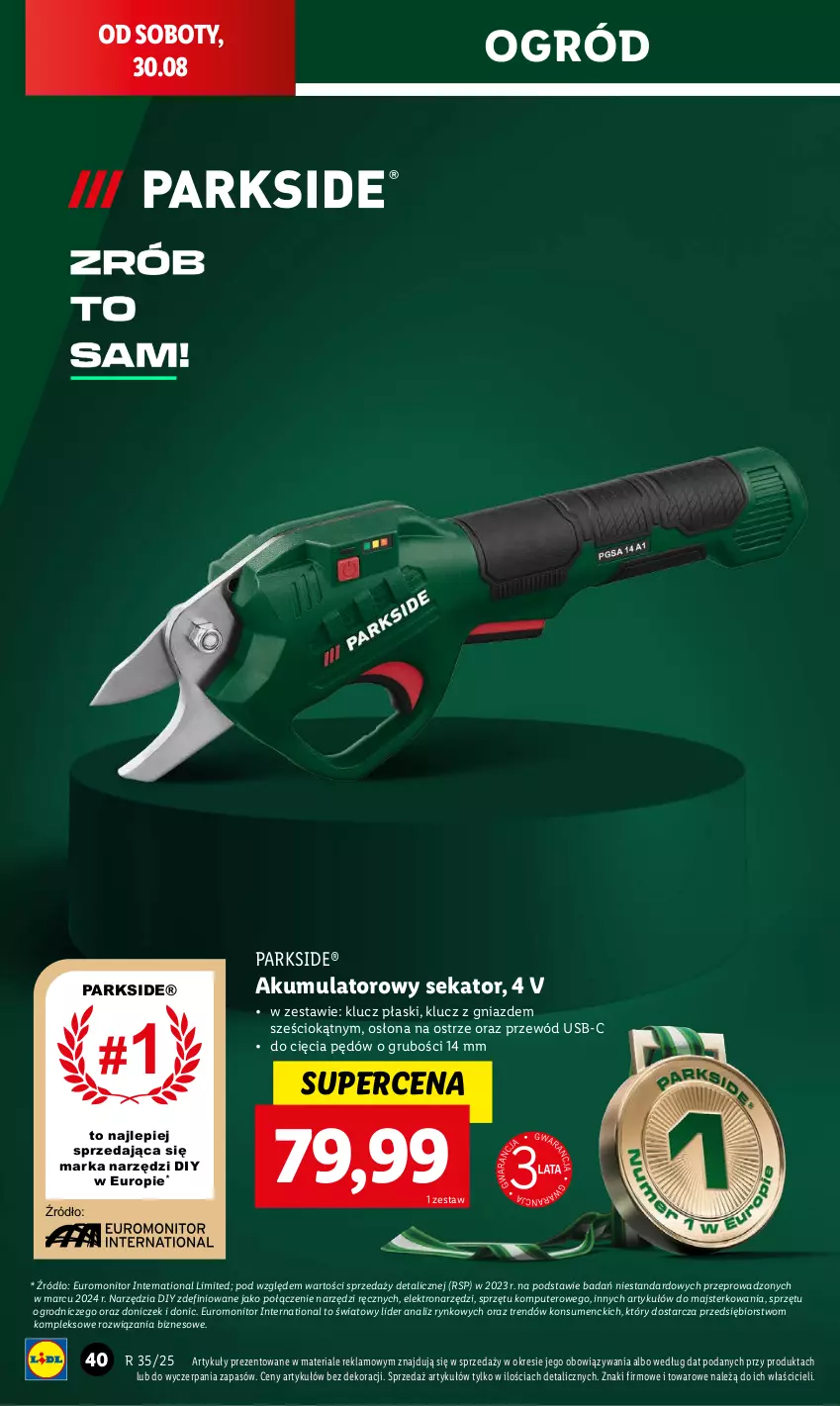 Gazetka promocyjna Lidl - GAZETKA - ważna 25.08 do 30.08.2025 - strona 40 - produkty: Akumulator, Komputer, Monitor, Ogród, Parkside, Przewód, Sekator