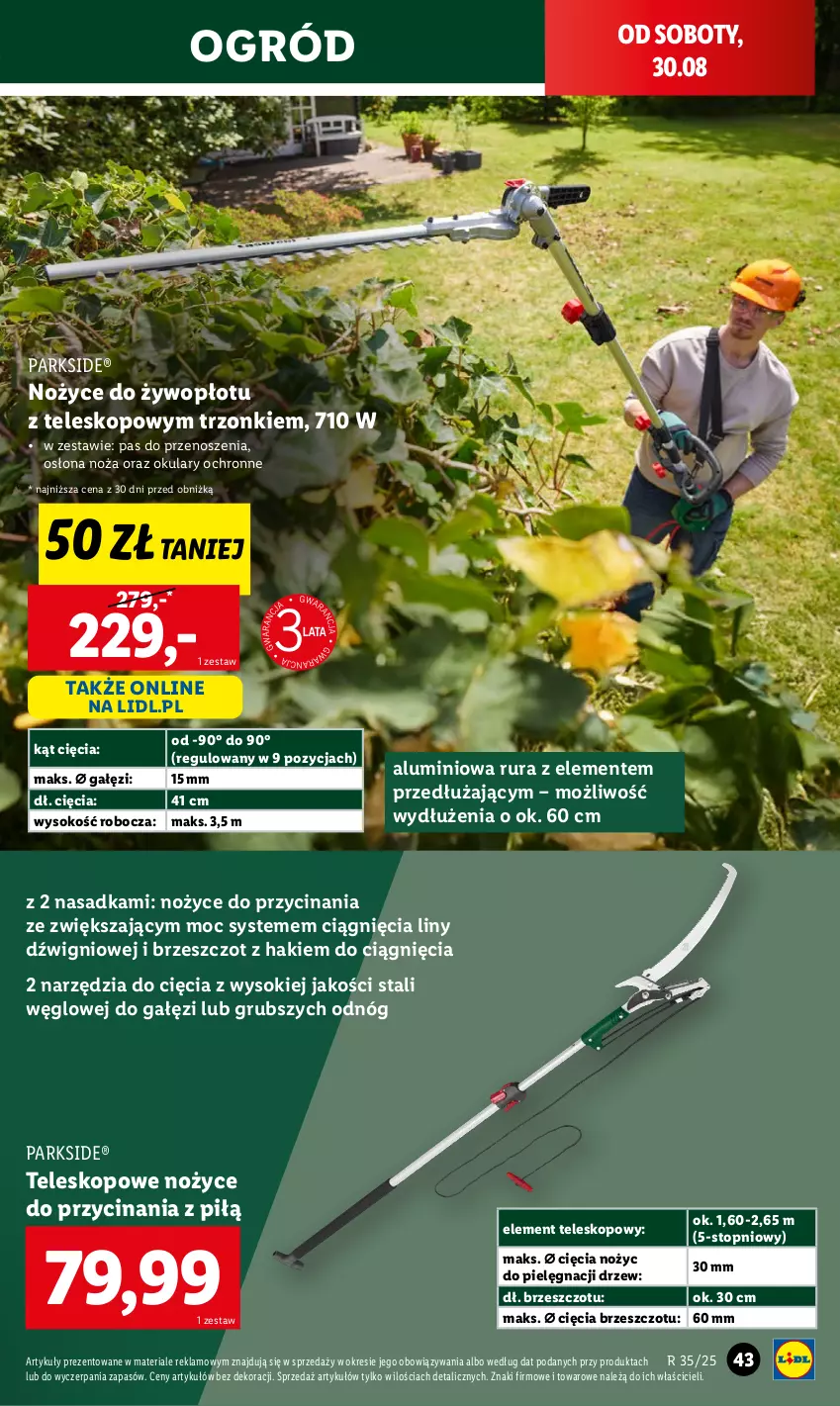 Gazetka promocyjna Lidl - GAZETKA - ważna 25.08 do 30.08.2025 - strona 43 - produkty: Dźwig, Noż, Nożyce, Ogród, Okulary ochronne, Parkside, Rura, Sok, Teleskop, Top