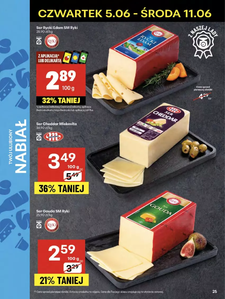 Gazetka promocyjna Delikatesy Centrum - Franczyza DC23 Czwartek - ważna 05.06 do 11.06.2025 - strona 25 - produkty: Cheddar, Dron, Edam, Gouda, Mleko, Mlekovita, Rum, Rycki Edam, Ser