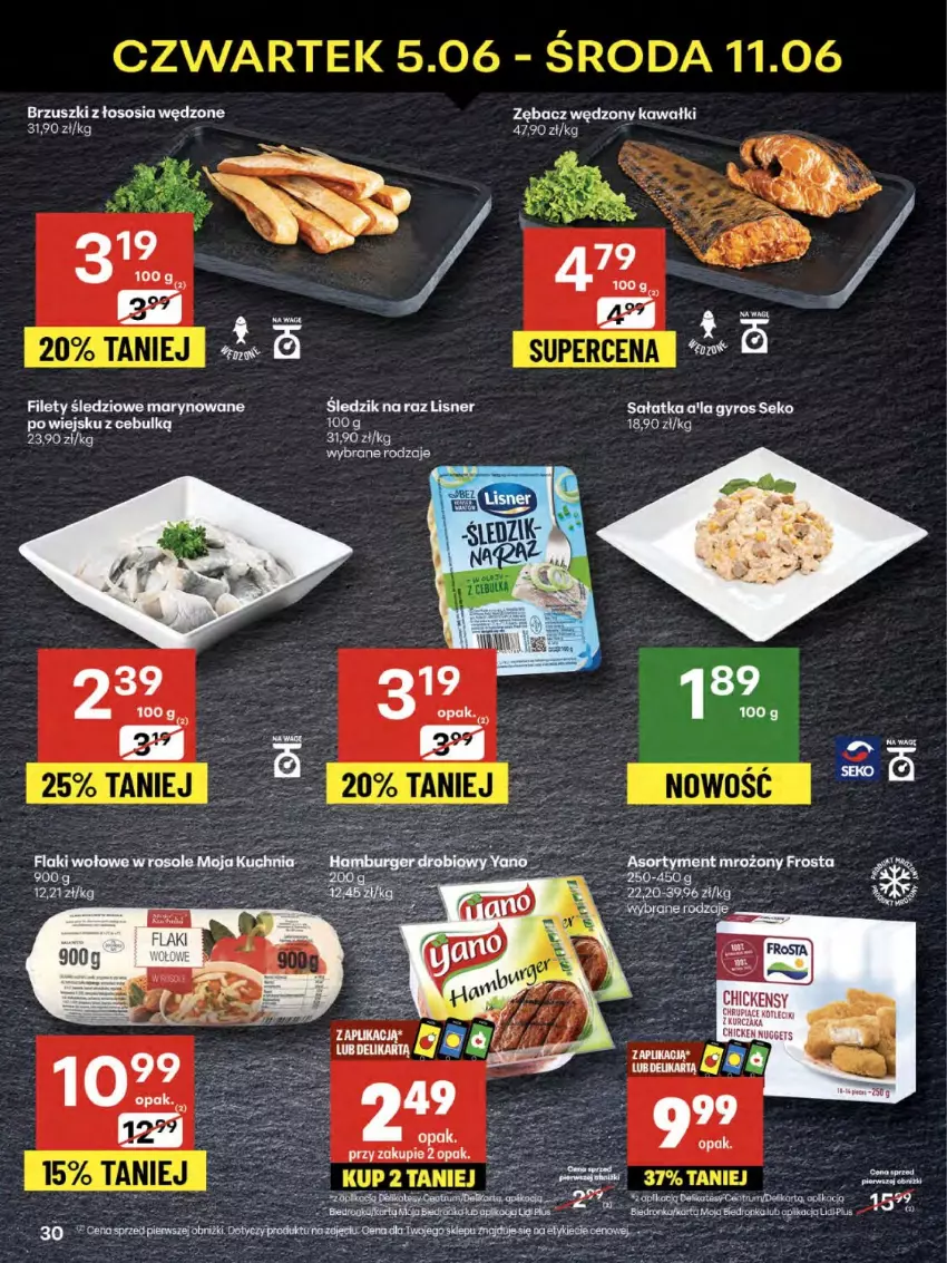 Gazetka promocyjna Delikatesy Centrum - Franczyza DC23 Czwartek - ważna 05.06 do 11.06.2025 - strona 30 - produkty: Brzuszki z łososia, Frosta, Gyros, Kawa, Koc, Kuchnia, Lisner, Sałat, Sałatka, Sałatka a'la gyros, SEKO, Sos