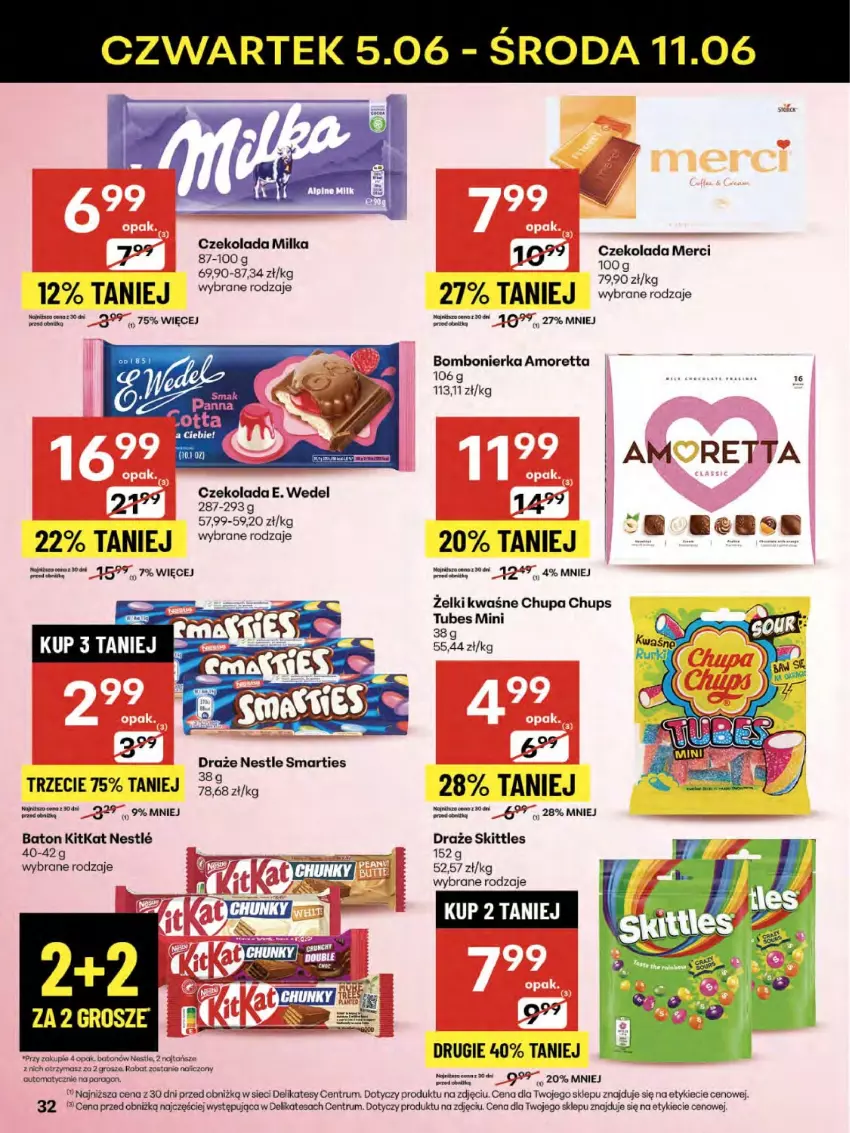 Gazetka promocyjna Delikatesy Centrum - Franczyza DC23 Czwartek - ważna 05.06 do 11.06.2025 - strona 32 - produkty: Baton, Chupa Chups, Czekolada, E. Wedel, Merci, Milka, Por, Rum
