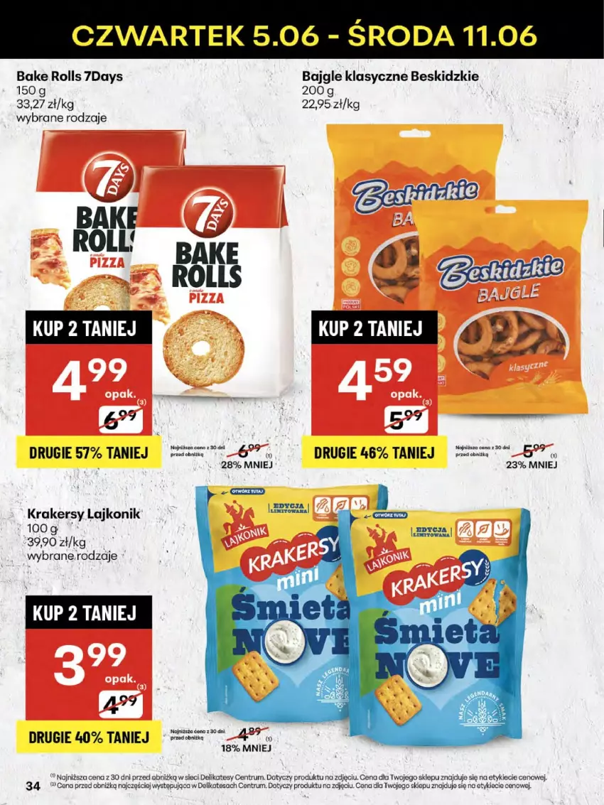 Gazetka promocyjna Delikatesy Centrum - Franczyza DC23 Czwartek - ważna 05.06 do 11.06.2025 - strona 34 - produkty: Bajgle, Bake Rolls, Beskidzki, Krakersy, Lajkonik, Rum