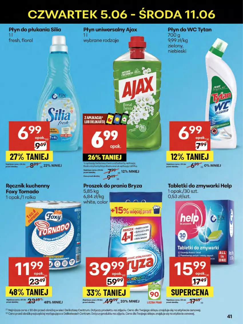 Gazetka promocyjna Delikatesy Centrum - Franczyza DC23 Czwartek - ważna 05.06 do 11.06.2025 - strona 41 - produkty: Ajax, Bryza, Dron, Flora, Foxy, Płyn do płukania, Płyn do wc, Proszek do prania, Ręcznik, Ręcznik kuchenny, Rum, Tablet, Tabletki do zmywarki, Tytan, Zmywarki