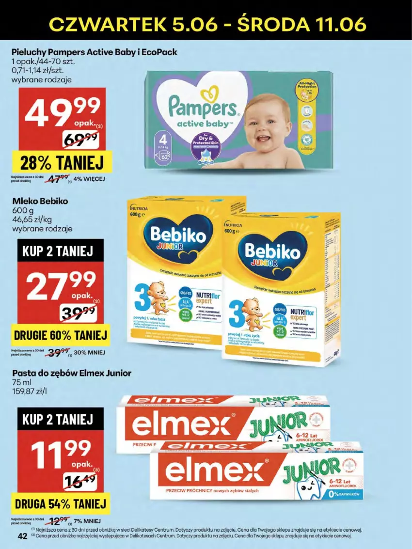 Gazetka promocyjna Delikatesy Centrum - Franczyza DC23 Czwartek - ważna 05.06 do 11.06.2025 - strona 42 - produkty: Bebiko, Elmex, Mleko, Pampers, Pasta do zębów, Pieluchy, Rum