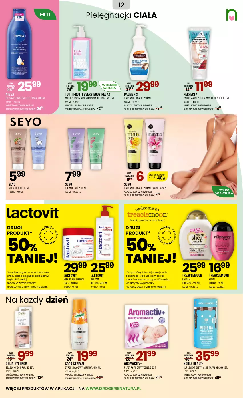 Gazetka promocyjna Drogerie Natura - Gazetka Drogerie Natura - ważna 23.10 do 09.11.2025 - strona 12 - produkty: Balsam do ciała, Body, Krem do rąk, Krem do stóp, Maska, Maska do stóp, Mirinda, Mleczko, Mleczko do ciała, Mus, Nivea, Perfecta, Suplement diety, Syrop