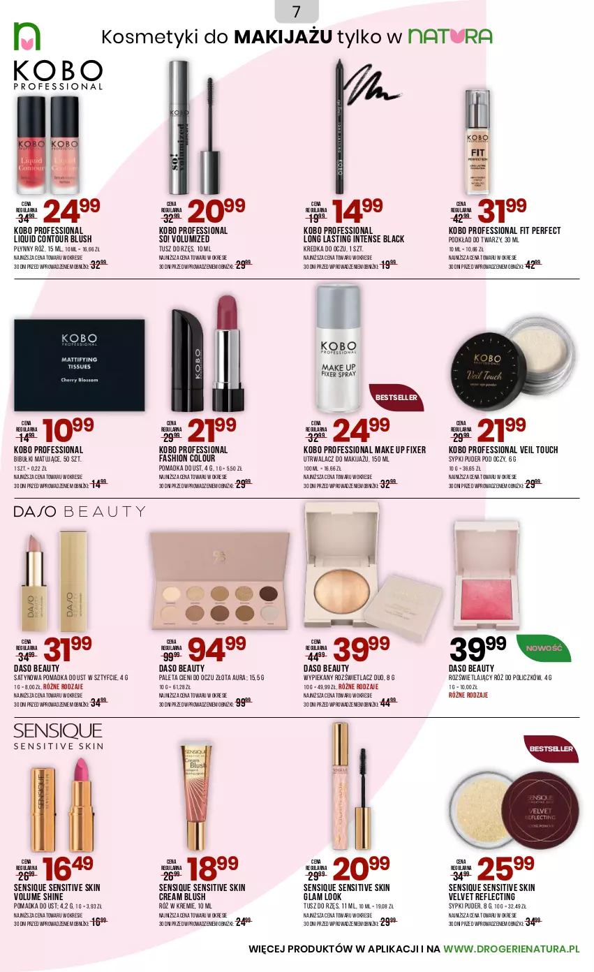 Gazetka promocyjna Drogerie Natura - Gazetka Drogerie Natura - ważna 23.10 do 09.11.2025 - strona 7 - produkty: Bibułki, Fa, KOBO, Kredka, Lack, Makijaż, Paleta, Podkład, Podkład do twarzy, Puder, Róż do policzków, Rozświetlacz, Tusz, Velvet