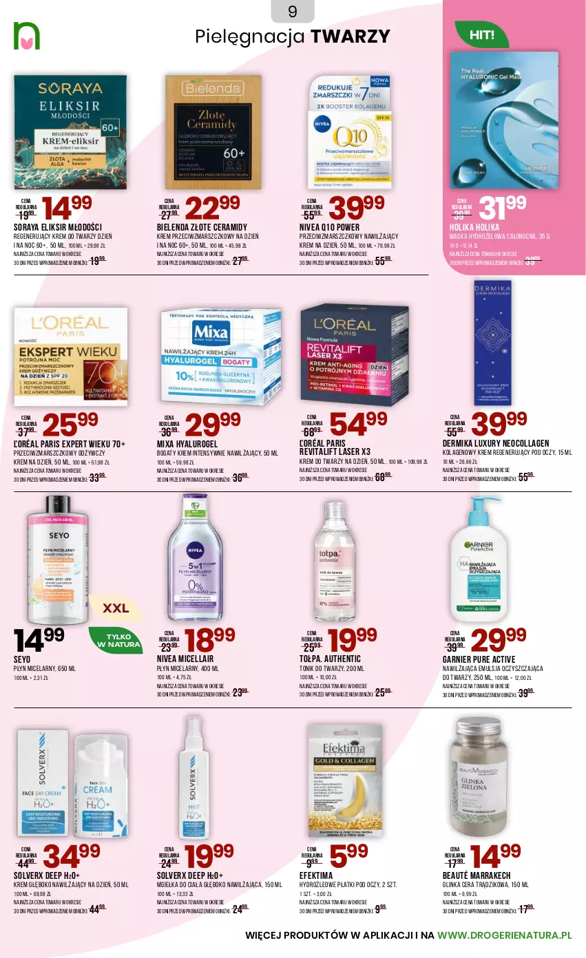 Gazetka promocyjna Drogerie Natura - Gazetka Drogerie Natura - ważna 23.10 do 09.11.2025 - strona 9 - produkty: Bielenda, Dermika, Emulsja, Garnier, Holika Holika, Inka, Kolagen, Krem do twarzy, Krem na dzień, Krem przeciwzmarszczkowy, Krem regenerujący, Mars, Maska, Mixa, Nivea, Nivea Q10, Płyn micelarny, Pur, Ser, Tołpa, Tonik, Tonik do twarzy