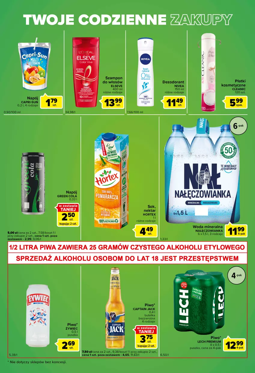 Gazetka promocyjna Carrefour - Gazetka Express - ważna 25.10 do 31.10.2022 - strona 4 - produkty: Captain Jack, Cleanic, Dezodorant, Elseve, Kosz, Lech Premium, Nałęczowianka, Napój, Nektar, Nivea, Piwo, Sok, Szampon, Woda, Woda mineralna