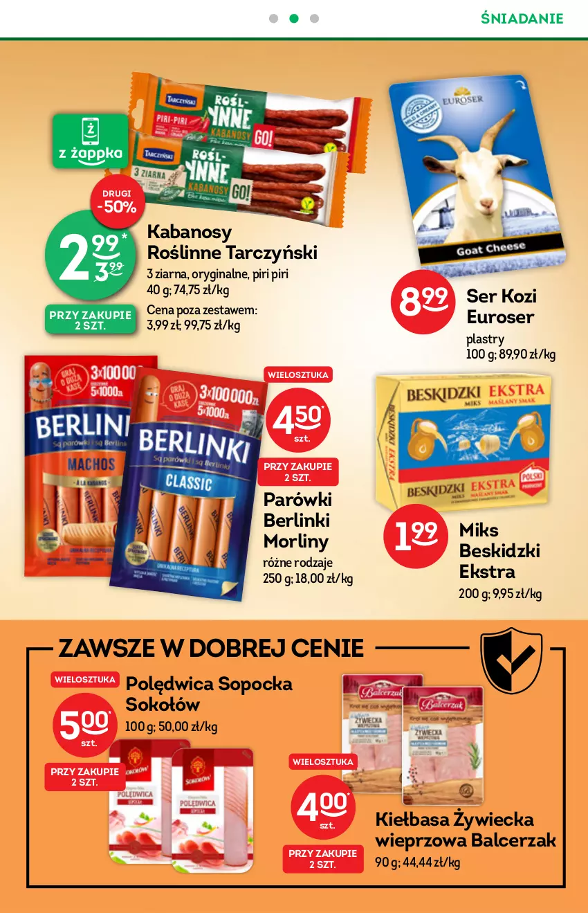 Gazetka promocyjna Żabka - ważna 13.10 do 19.10.2021 - strona 23 - produkty: Berlinki, Beskidzki, Gin, Kabanos, Kiełbasa, Morliny, Parówki, Polędwica, Ser, Ser kozi, Sok, Sokołów, Tarczyński