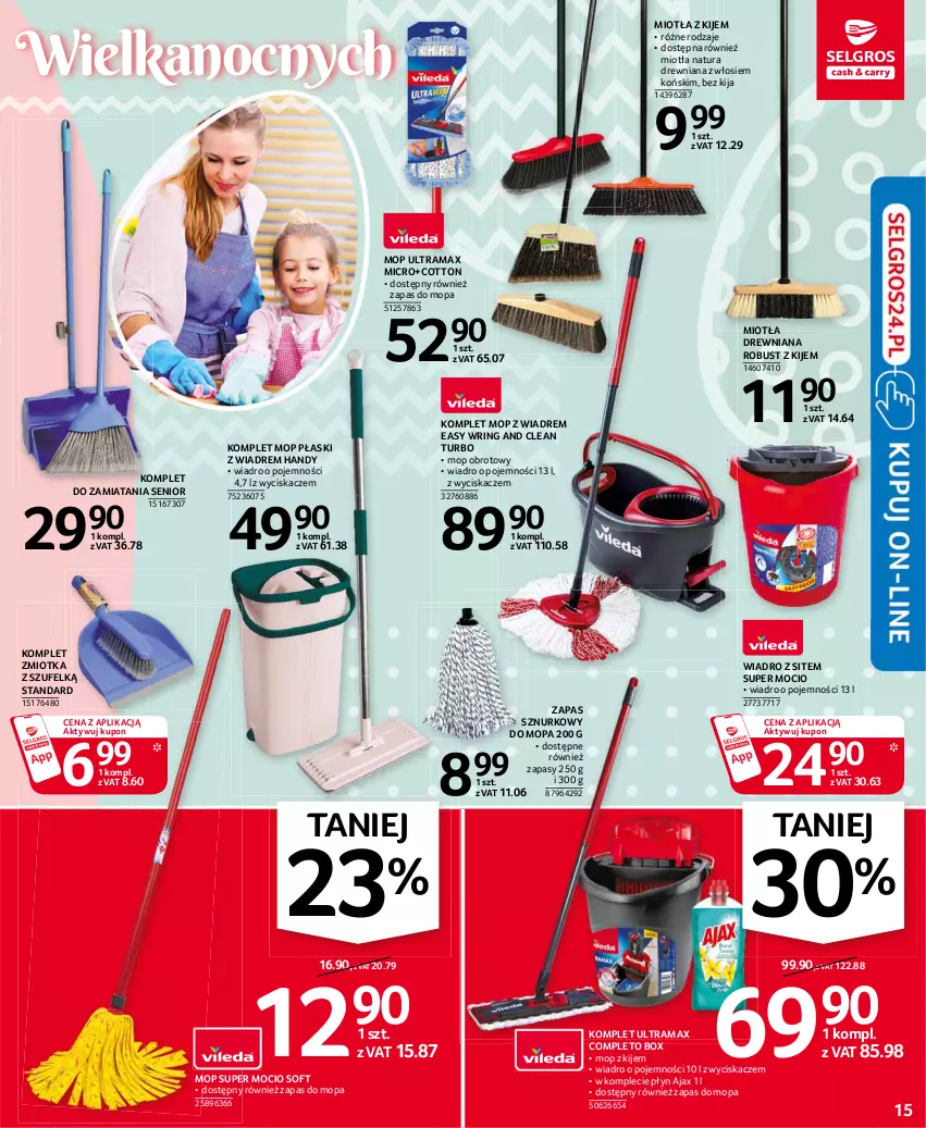 Gazetka promocyjna Selgros - Oferta przemysłowa - ważna 25.03 do 05.04.2021 - strona 15 - produkty: Ajax, Kije, Miotła, Mop, Rama, Wiadro