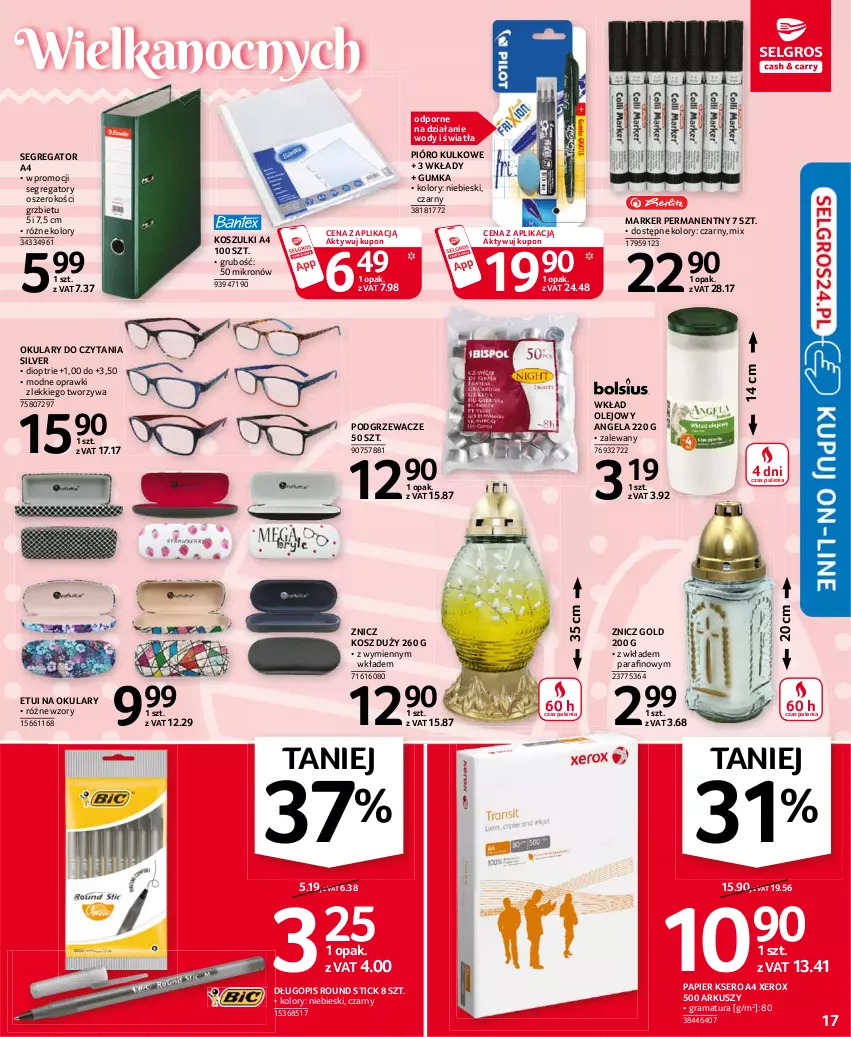 Gazetka promocyjna Selgros - Oferta przemysłowa - ważna 25.03 do 05.04.2021 - strona 17 - produkty: Długopis, Gra, Kosz, Marker, Okulary do czytania, Olej, Papier, Podgrzewacze, Por, Rama, Ser, Wkład olejowy, Znicz