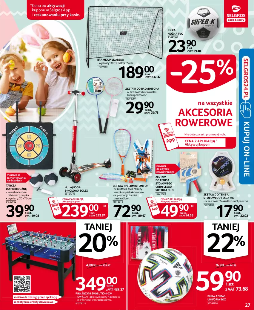 Gazetka promocyjna Selgros - Oferta przemysłowa - ważna 25.03 do 05.04.2021 - strona 27 - produkty: Adidas, Bramka, Drzwi, Hulajnoga, LG, Noż, Piłka nożna, Piłkarzyki, Pokrowiec, Pompka, Ramka, Rower, Tablet, Tesla, Waga