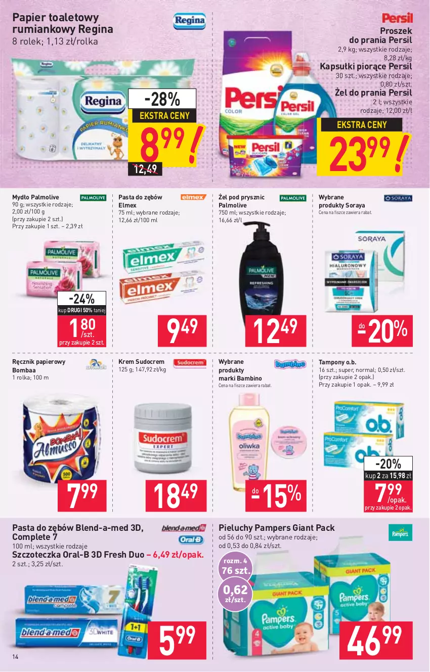 Gazetka promocyjna Stokrotka - Supermarket - ważna 17.06 do 23.06.2021 - strona 14 - produkty: Blend-a-Med, Elmex, Gin, Mydło, O.B., Palmolive, Pampers, Papier, Papier toaletowy, Pasta do zębów, Persil, Pieluchy, Proszek do prania, Ręcznik, Rum, Szczoteczka, Tampony